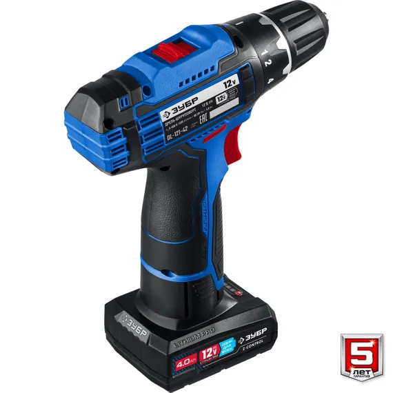 Дрель-шуруповерт, ЗУБР 12 В, 40 Н·м, 2 АКБ тип Т7 (4 А·ч), сумка, Профессионал (DL-121-42)