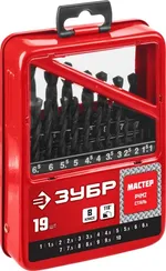 ЗУБР 19 шт, (1-10 мм), сталь Р4М2, класс В, мет.бокс, набор сверл по металлу (29605-H19)