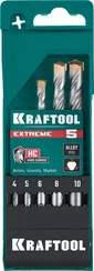 KRAFTOOL Extreme, 5 шт: 4-5-6-8-10 мм, трехгранный хвостовик, набор сверл по бетону (29166-H5)