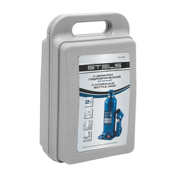 Домкрат гидравлический бутылочный, 2 т, h подъема 178-338 мм, в пластиковом кейсе Stels