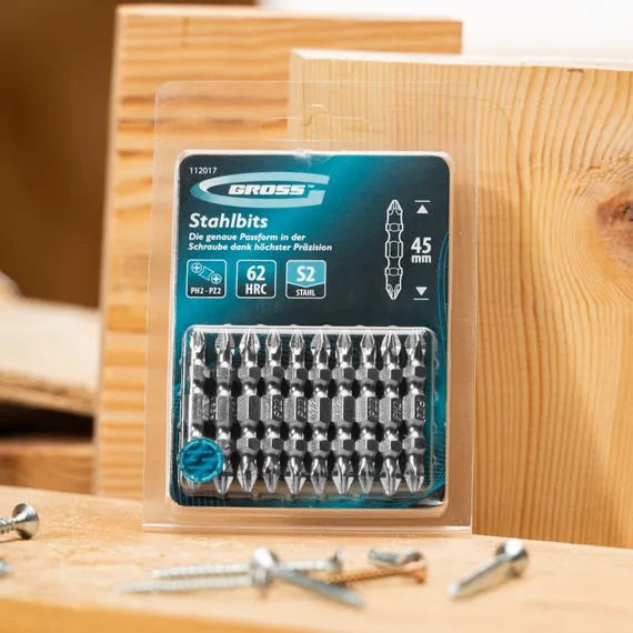 Бита двухстор., PH2-PZ2х45мм, сталь S2, 10шт. Gross