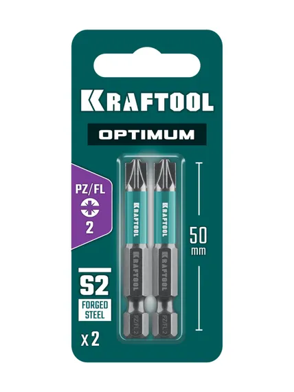 KRAFTOOL OPTIMUM PZ/FL 2, 50 мм, 2 шт, биты (261241-2-50-2)