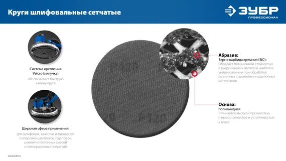 ЗУБР Жираф СЕТКА 225 мм, Р180, сетчатый шлифовальный круг на липучке, 3 шт., Профессионал (35675-180)