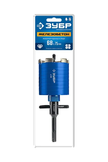 ЗУБР АСК d 68 мм (М16, рабочая глубина 75 мм, лазерная сварка), алмазная сегментная коронка для подрозетников, Профессионал (29875-68)