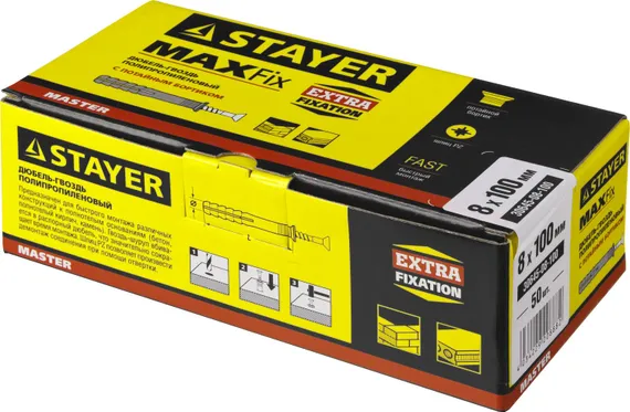 STAYER 8 х 100 мм, потайной бортик, 50 шт, дюбель-гвоздь (30645-08-100)