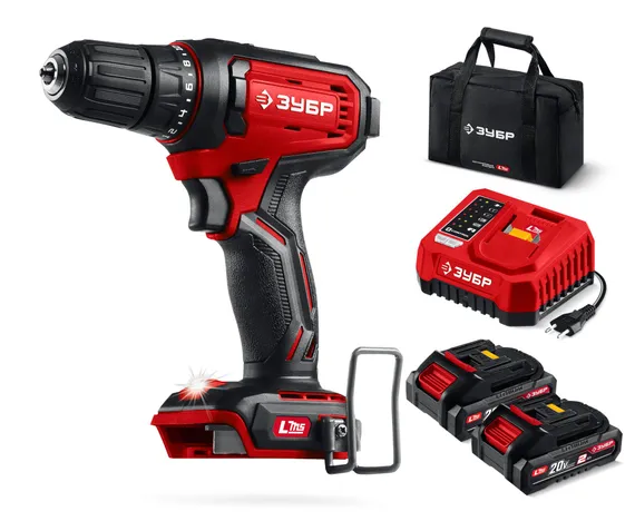 Дрель-шуруповерт, ЗУБР 20 В, 40 Н·м, 2 АКБ LMS (2 А·ч), сумка (ДШ-40-22)