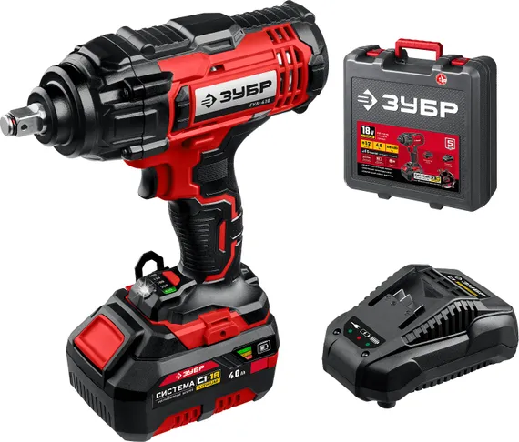 Гайковерт ударный, ЗУБР С1-18, 18 В, 400 Н·м, 1 АКБ (4 А·ч), кейс (ГУЛ-410-41)