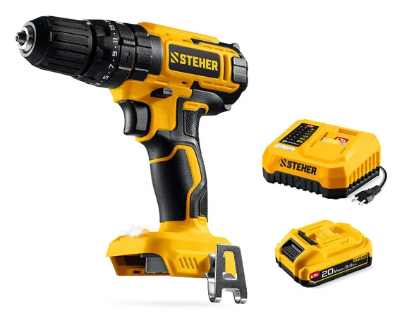 Ударная дрель-шуруповерт, STEHER 20 В, 40 Н·м, 1 АКБ LMS (2 А·ч), (CDS-40-21)