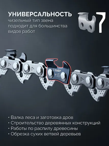 ЗУБР тип 6, 20 см, шаг 3/8″, паз 1.1 мм, 33 звеньев, цепь (71306-20)