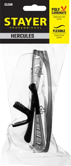 STAYER HERCULES, открытого типа, прозрачные, широкое моностекло, защитные очки, Professional (2-110431)