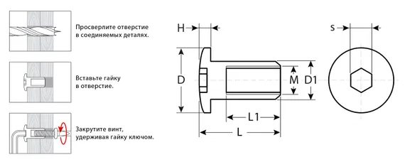 ЗУБР M6 x 12 мм, шест. 5 мм, цинк, 5 кг, гайка Эриксона с полукруглой головкой, Профессионал (303760-5)