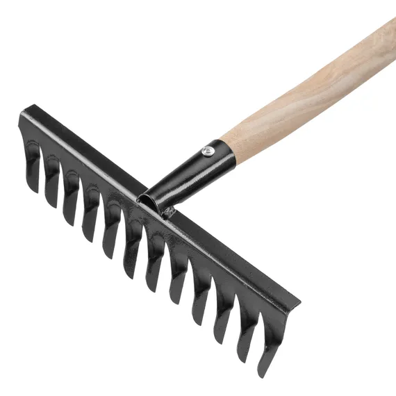 Грабли стальные, 300х1300 мм, 12 витых зубьев, деревянный черенок, Сибртех