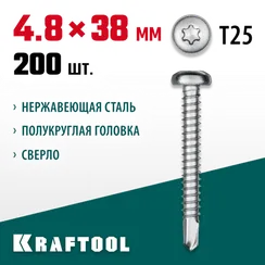 KRAFTOOL DS-P, 38 х 4.8 мм, А2, сверло, полукруглая головка, ТХ25, 200 шт, саморез нержавеющий (300931-48-038)
