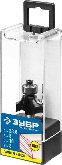 ЗУБР 28.6 x 16 мм, радиус 8 мм, фреза кромочная калевочная №1, Профессионал (28784-28.6)