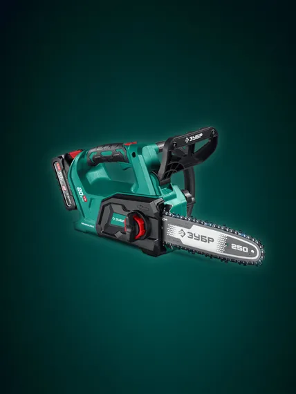 ЗУБР 20 В, 250 мм шина, 1 АКБ LMS (2 Ач), пила цепная аккумуляторная (ПЦБ-2025-21)