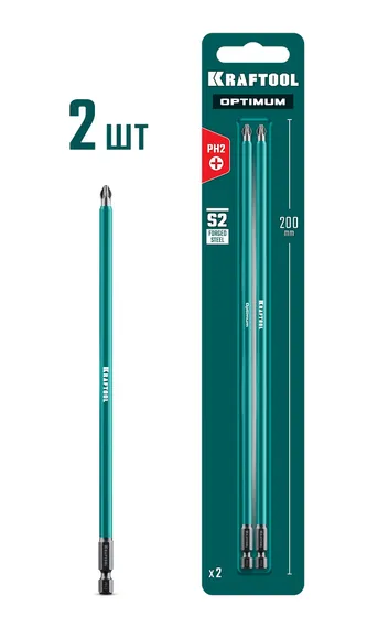 KRAFTOOL OPTIMUM PH 2, 200 мм, 2 шт, биты (26122-2-200-2)