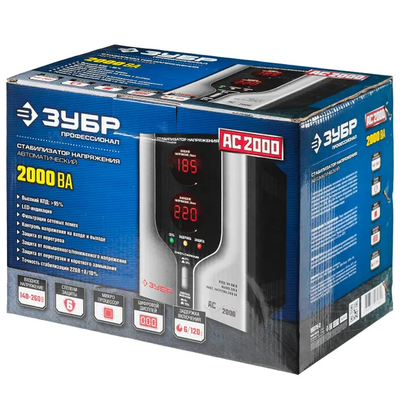 ЗУБР 2000ВА, 2 кВт, автоматический стабилизатор напряжения, Профессионал (59375-2)