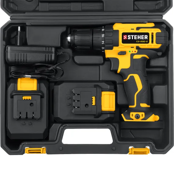 Дрель-шуруповерт, STEHER V1, 20 В, 40 Н·м, 2 АКБ (2 А·ч), кейс (CD-200-2)
