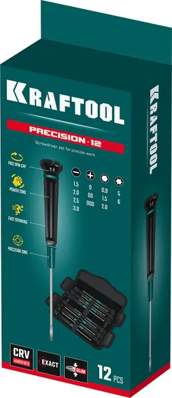 KRAFTOOL Precision-12, 12 предм., для точных работ, набор отверток (25689)