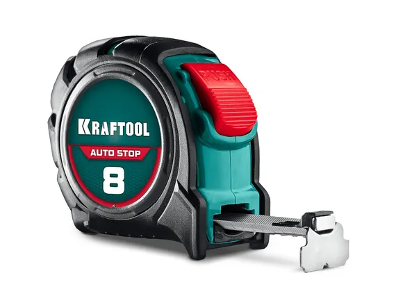 KRAFTOOL AutoStop 8м х 25мм, профессиональная рулетка с автостопом (3412-8-25)