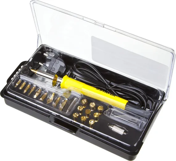 STAYER PROTerm, 30 Вт, 3 в 1, в наборе: 20 насадок, в кейсе, прибор для выжигания, пайки и резки, Professional (45227)