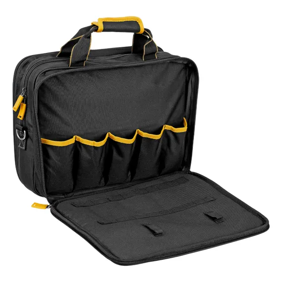 Сумка для инструмента, 400х170х300 мм, 3 отделения, 28 карманов, наплечный ремень Denzel