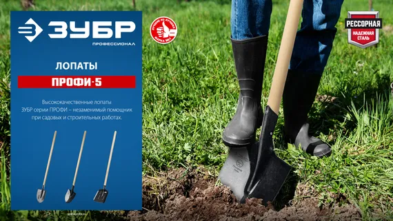 ЗУБР ПРОФИ-5, 385х220х1400мм, полотно 1.6мм, закалено, дерев. черенок высш. сорт, штыковая лопата, тип ЛСГ (39456) Профессионал