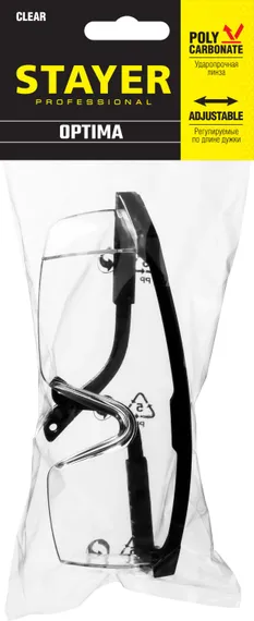 STAYER OPTIMA открытого типа, прозрачные, моностекло с дополнительной боковой защитой, защитные очки (2-110451)