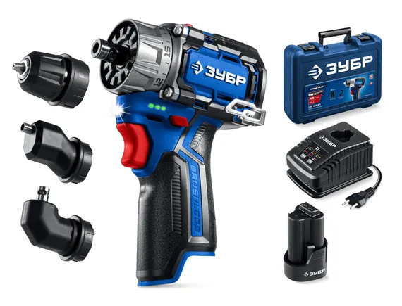Модульная дрель-шуруповерт, ЗУБР КОМБИ #2, 12 В, 45 Н·м, 1 АКБ тип Т7 (2 А·ч), BRUSHLESS, кейс, Профессионал (DB-125-21)