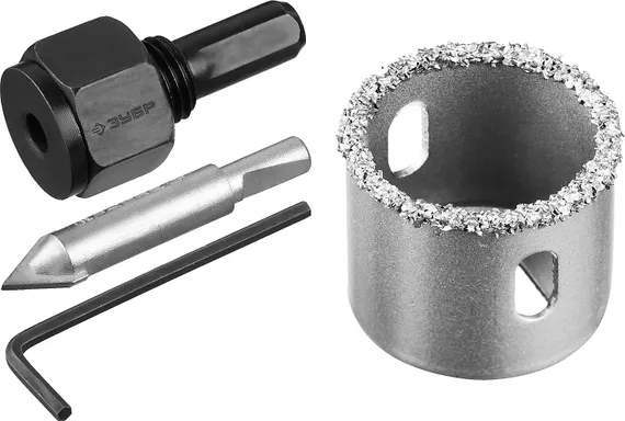 ЗУБР 32 мм, L 25 мм, карбид вольфрама, коронка-чашка с державкой и сверлом, Профессионал (33360-032)