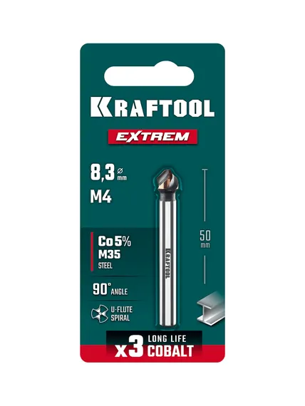 KRAFTOOL EXTREME Со5-А, d 8.3х6х50 мм, Z3, 90°, сталь M35, U-образная спираль, зенковка (29734-4)