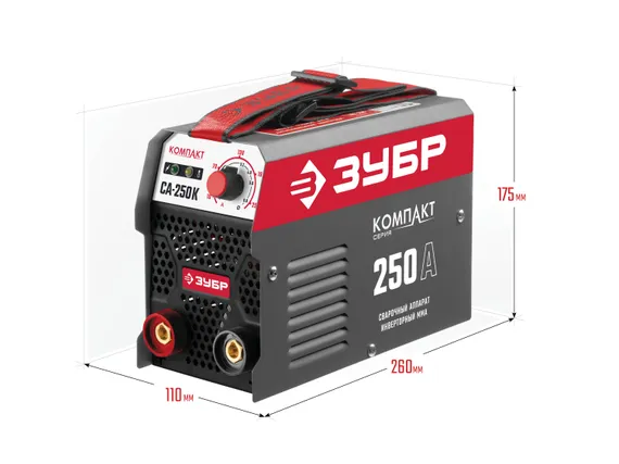 ЗУБР ММА, 250 А, КОМПАКТ, сварочный аппарат инверторный, макс. электрод Ø 6.0 мм (СА-250К)