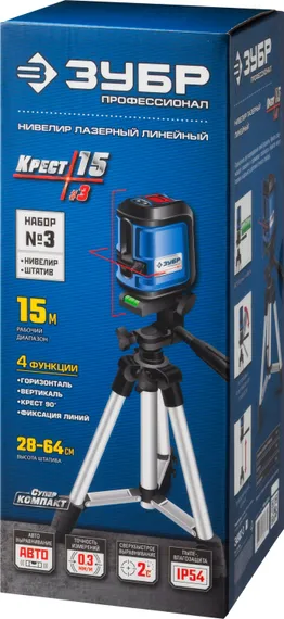 ЗУБР Крест 15, 15 м, лазерный нивелир, Профессионал (34902-3)