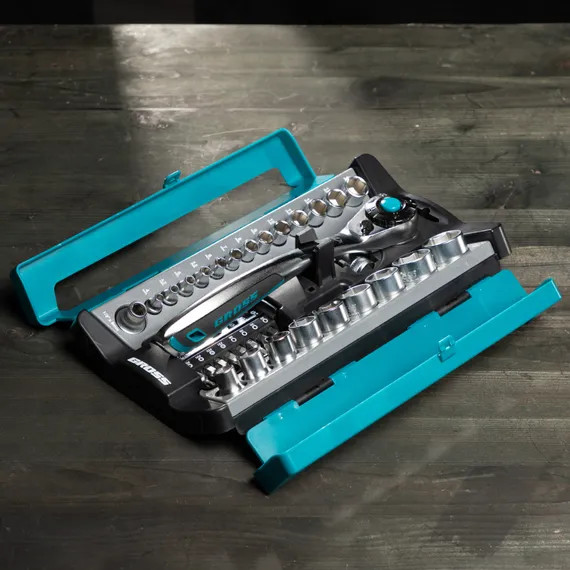 Набор торцевых головок, трещотка 120 зубьев, 1/2", 1/4", CrV, 41 предмет Gross