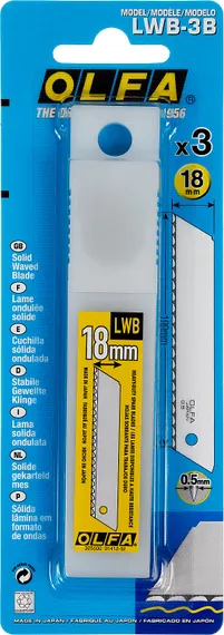 OLFA 18 мм, 3 шт, в пластиковом кейсе + блистер, серрейторные лезвия (OL-LWB-3B)