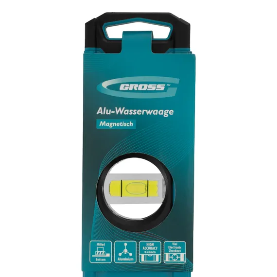 Уровень алюминиевый, магнит., фрезерованный, 3 глазка, 0,5 мм/м, 1200 мм Gross