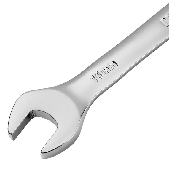 Ключ комбинированный трещоточный, 16 мм, CrV, матовый хром Denzel