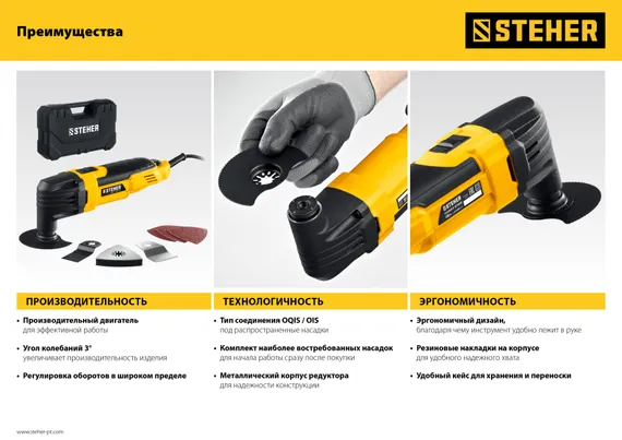 STEHER OIS, 400 В, реноватор, кейс, набор насадок (MFT-400 SK)