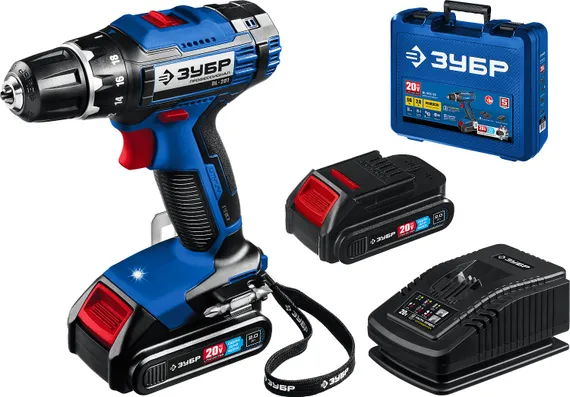 Дрель-шуруповерт, ЗУБР Т7, 20 В, 50 Н·м, 2 АКБ (2 А·ч), кейс, Профессионал (DL-201-22)