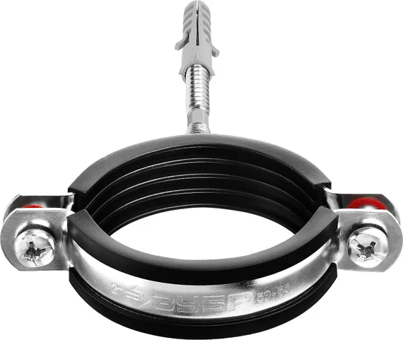 ЗУБР 2″, цинк, 1 шт, трубный хомут с сантехнической шпилькой и дюбелем (37866-59-65)