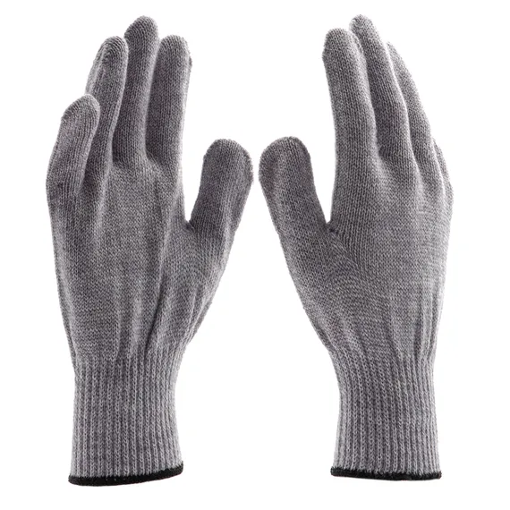 Перчатки трикотажные, акрил, серое мулине, оверлок Сибртех