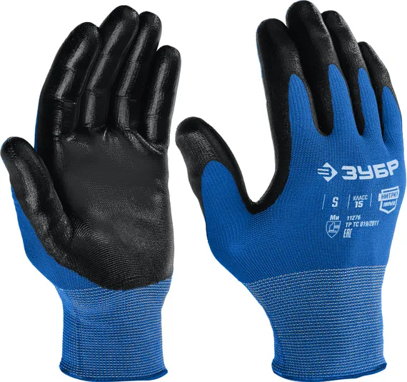 ЗУБР МЕХАНИК, S (7), перчатки с нитриловым покрытием, маслобензостойкие, 15 класс, Профессионал (11276-S)