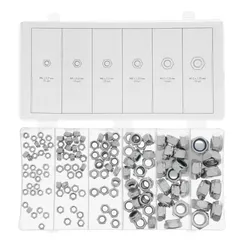 Набор гаек М4, М5, М6, М8, М10, М12, самоконтрящиеся, с Нейлоновой вставкой, 146 предметов Сибртех