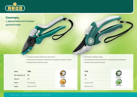 RACO 177S, 205 мм, с двухкомпонентными рукоятками, плоскостной секатор (4206-53/177S)