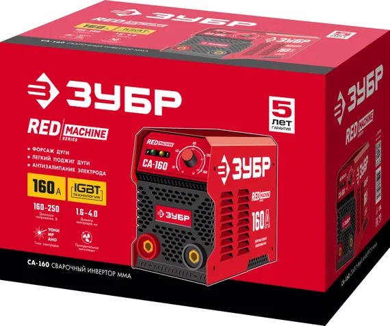 ЗУБР ММА, 160 А, RED MACHINE, сварочный аппарат инверторный, макс. электрод Ø 4.0 мм (СА-160)