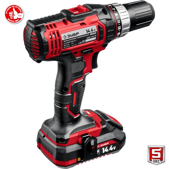 Дрель-шуруповерт, ЗУБР С1, 14.4 В, 35 Н·м, 2 АКБ (2 А·ч), кейс (ДШЛ-145-22)