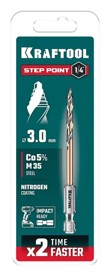 KRAFTOOL STEP POINT, d 3,0 х 72 мм, сверло по металлу для винтовёртов и шуруповертов IMPACT READY (29653-3)