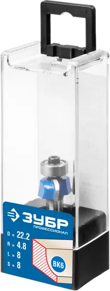 ЗУБР 22.2 x 8 мм, радиус 4.8 мм, фреза кромочная калевочная №2, Профессионал (28702-22.2)