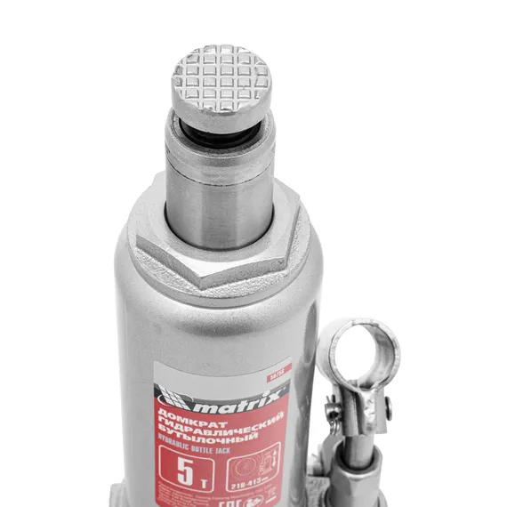 Домкрат гидравлический бутылочный, 5 т, высота подъема 216-413 мм, в пластиковый кейсе Matrix