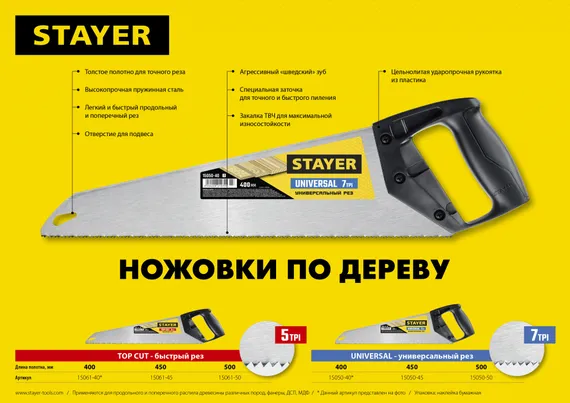 STAYER TopCut, 500 мм, ударопрочная ножовка (15061-50)